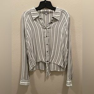 Love fire woman’s button down tie blouse.